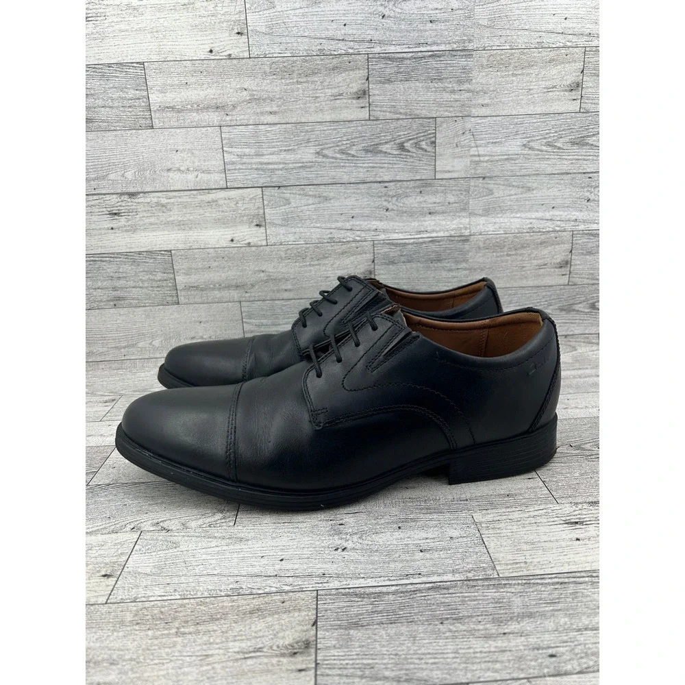 Clarks Mens Black Leather Cap‎ Toe Oxford Dress Shoes Comfort Size 10W